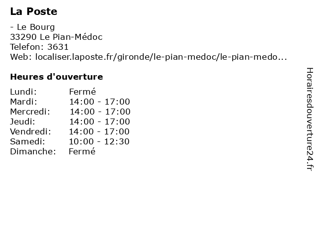 La Poste à Le Pian-Médoc: adresse et heures d'ouverture