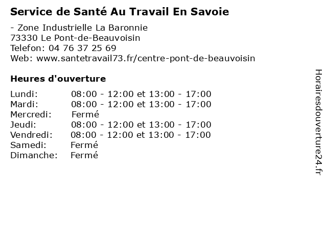 Service de Santé Au Travail En Savoie à Le Pont-de-Beauvoisin: adresse et heures d'ouverture