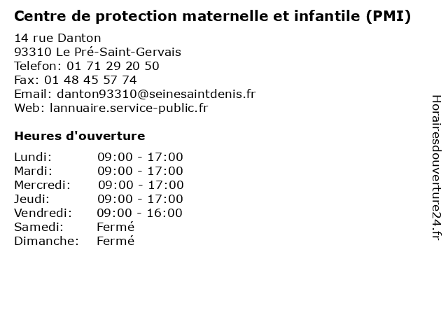 Centre de protection maternelle et infantile (PMI) à Le Pré-Saint-Gervais: adresse et heures d'ouverture