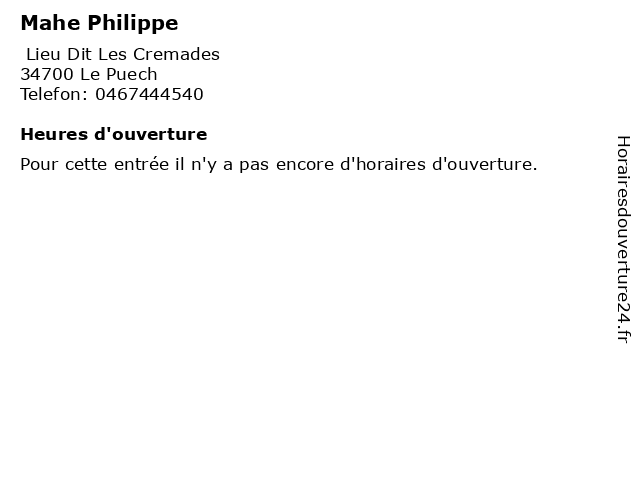Mahe Philippe à Le Puech: adresse et heures d'ouverture