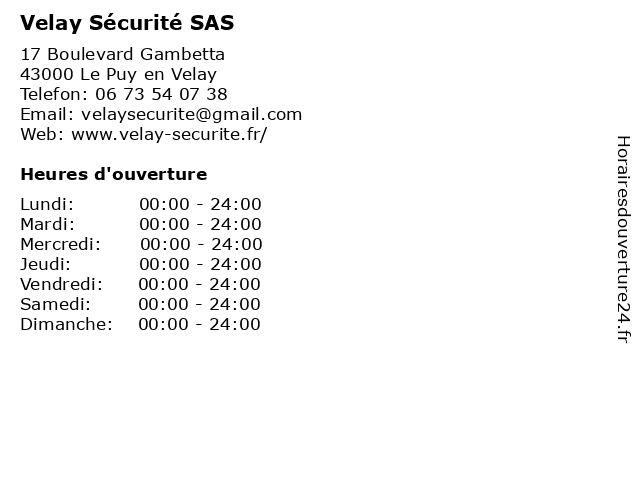 Velay Sécurité SAS à Le Puy en Velay: adresse et heures d'ouverture