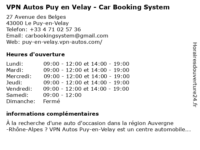 VPN Autos Puy en Velay - Car Booking System à Le Puy-en-Velay: adresse et heures d'ouverture