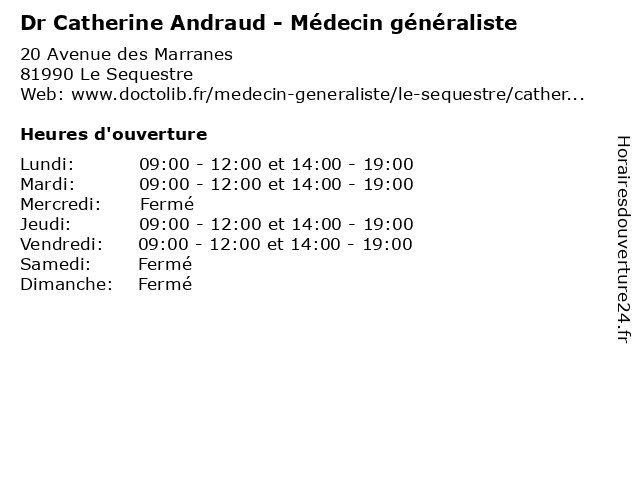 Dr Catherine Andraud - Médecin généraliste à Le Sequestre: adresse et heures d'ouverture