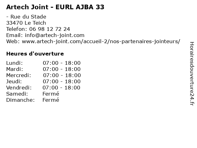 Artech Joint - EURL AJBA 33 à Le Teich: adresse et heures d'ouverture