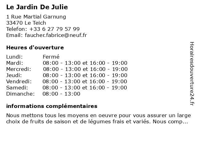 Le Jardin De Julie à Le Teich: adresse et heures d'ouverture