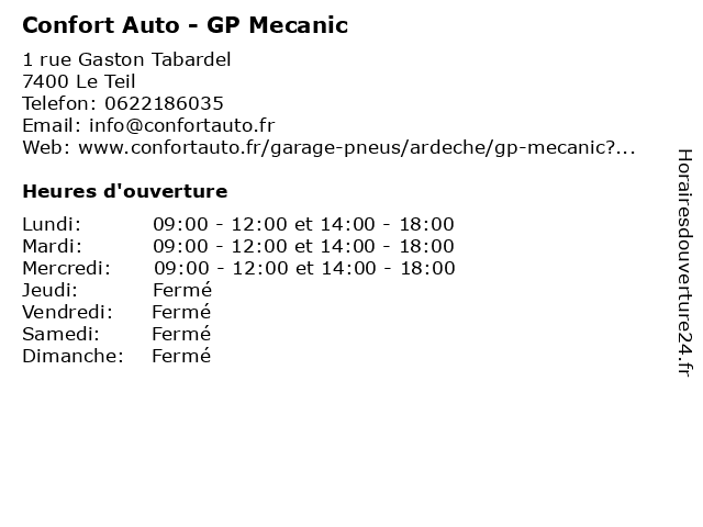 Confort Auto - GP Mecanic à Le Teil: adresse et heures d'ouverture
