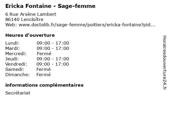 Ericka Fontaine - Sage-femme à Lencloître: adresse et heures d'ouverture
