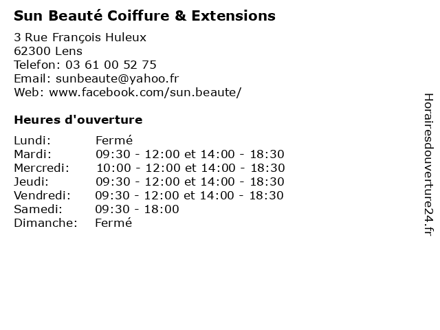Sun Beauté Coiffure & Extensions à Lens: adresse et heures d'ouverture
