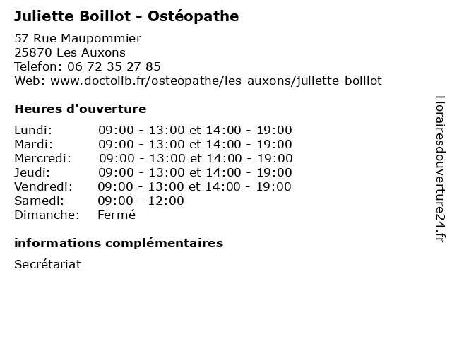 Juliette Boillot - Ostéopathe à Les Auxons: adresse et heures d'ouverture