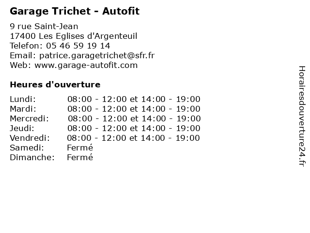 Garage Trichet - Autofit à Les Eglises d'Argenteuil: adresse et heures d'ouverture