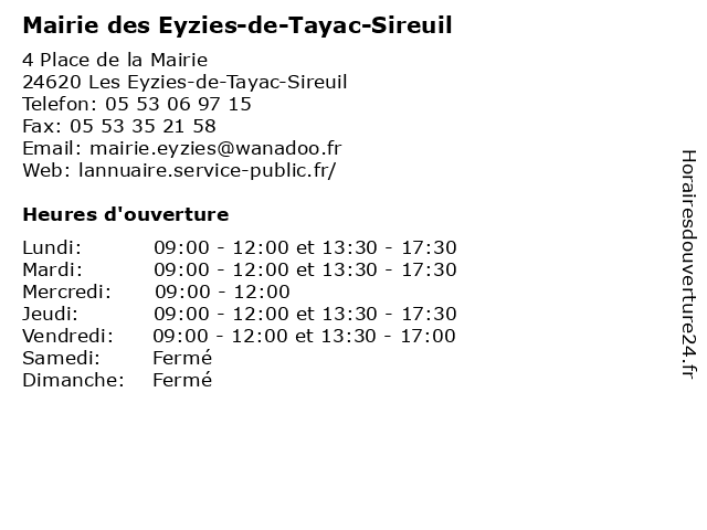 Mairie des Eyzies-de-Tayac-Sireuil à Les Eyzies-de-Tayac-Sireuil: adresse et heures d'ouverture