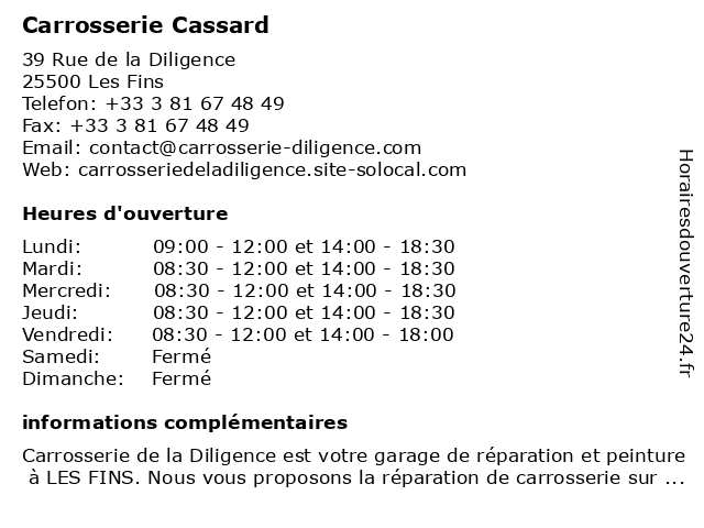 Carrosserie Cassard à Les Fins: adresse et heures d'ouverture