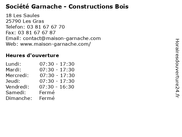 Société Garnache - Constructions Bois à Les Gras: adresse et heures d'ouverture