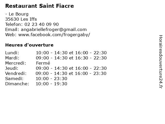 Restaurant Saint Fiacre à Les Iffs: adresse et heures d'ouverture