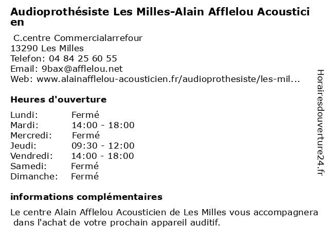 Audioprothésiste Les Milles-Alain Afflelou Acousticien à Les Milles: adresse et heures d'ouverture