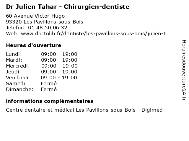 Dr Julien Tahar - Chirurgien-dentiste à Les Pavillons-sous-Bois: adresse et heures d'ouverture