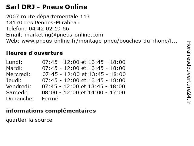 Sarl DRJ - Pneus Online à Les Pennes-Mirabeau: adresse et heures d'ouverture