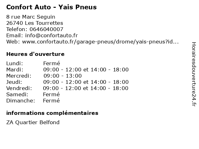 Confort Auto - Yais Pneus à Les Tourrettes: adresse et heures d'ouverture