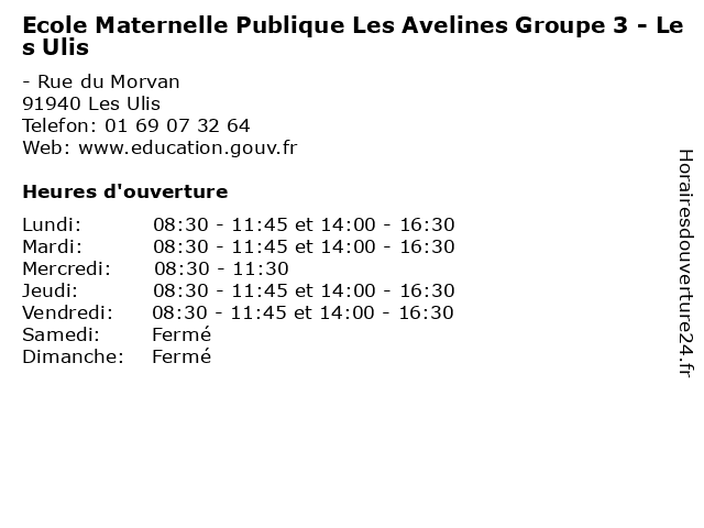 Ecole Maternelle Publique Les Avelines Groupe 3 - Les Ulis à Les Ulis: adresse et heures d'ouverture