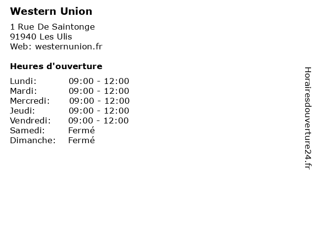 Western Union à Les Ulis: adresse et heures d'ouverture