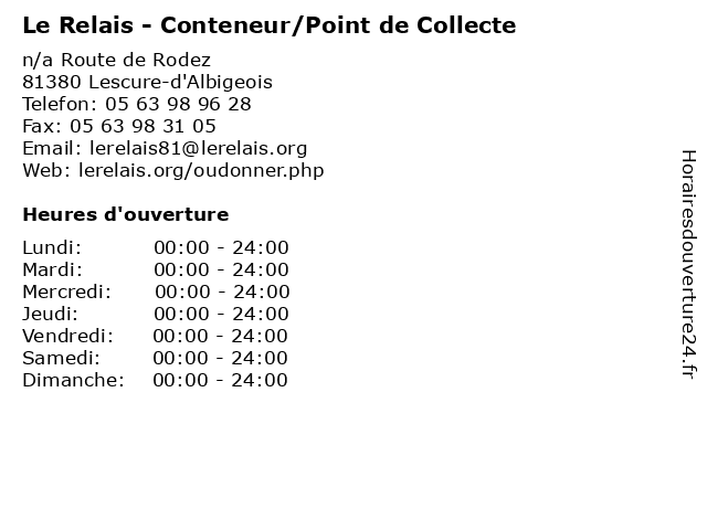 Le Relais - Conteneur/Point de Collecte à Lescure-d'Albigeois: adresse et heures d'ouverture