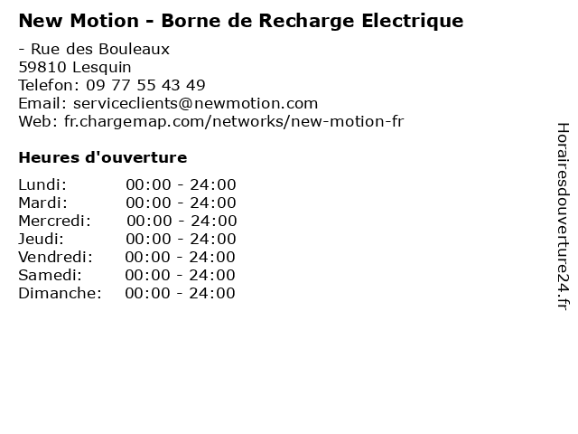 New Motion - Borne de Recharge Electrique à Lesquin: adresse et heures d'ouverture