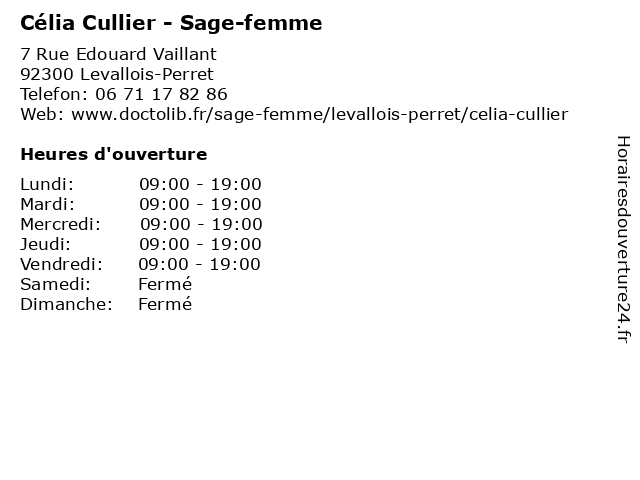 Célia Cullier - Sage-femme à Levallois-Perret: adresse et heures d'ouverture