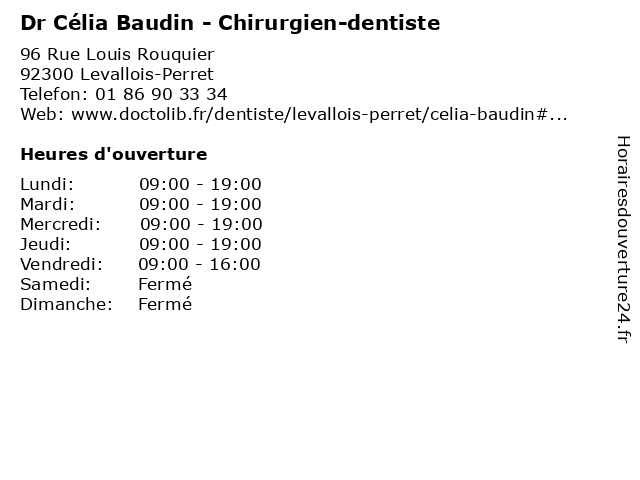 Dr Célia Baudin - Chirurgien-dentiste à Levallois-Perret: adresse et heures d'ouverture
