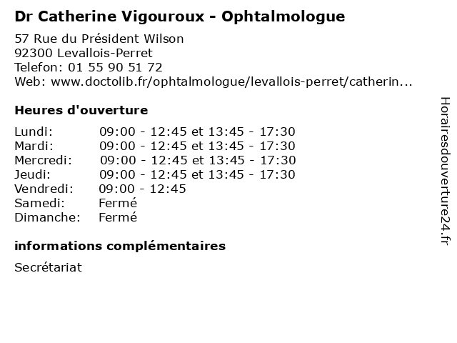 Dr Catherine Vigouroux - Ophtalmologue à Levallois-Perret: adresse et heures d'ouverture