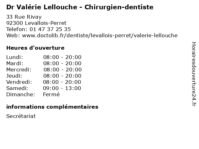 Dr Valérie Lellouche - Chirurgien-dentiste à Levallois-Perret: adresse et heures d'ouverture