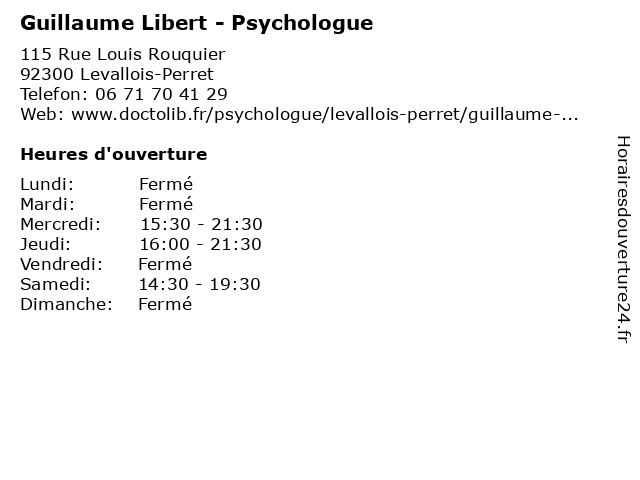 Guillaume Libert - Psychologue à Levallois-Perret: adresse et heures d'ouverture