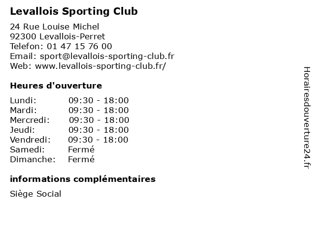 Levallois Sporting Club à Levallois-Perret: adresse et heures d'ouverture