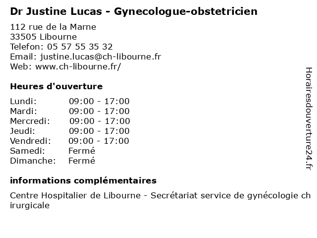 Dr Justine Lucas - Gynecologue-obstetricien à Libourne: adresse et heures d'ouverture