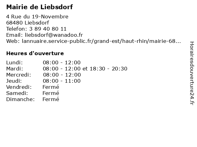 Mairie de Liebsdorf à Liebsdorf: adresse et heures d'ouverture