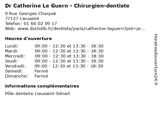 Dr Catherine Le Guern - Chirurgien-dentiste à Lieusaint: adresse et heures d'ouverture
