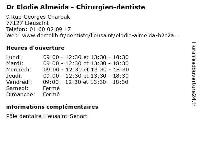 Dr Elodie Almeida - Chirurgien-dentiste à Lieusaint: adresse et heures d'ouverture