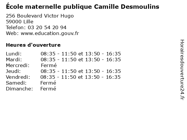 École maternelle publique Camille Desmoulins à Lille: adresse et heures d'ouverture