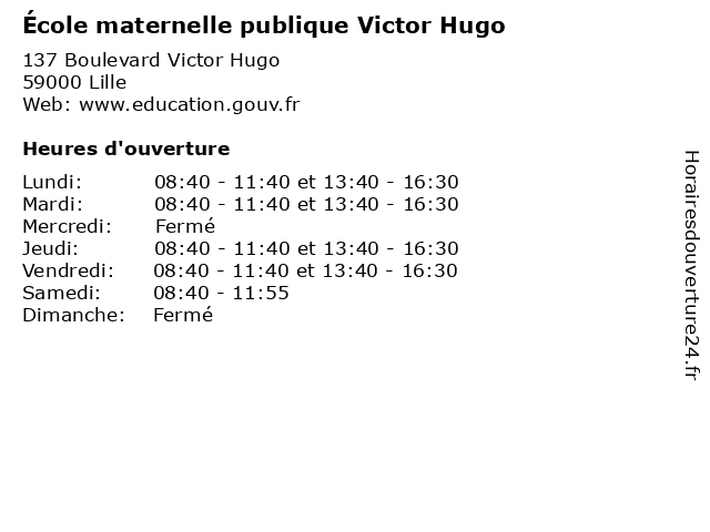 École maternelle publique Victor Hugo à Lille: adresse et heures d'ouverture