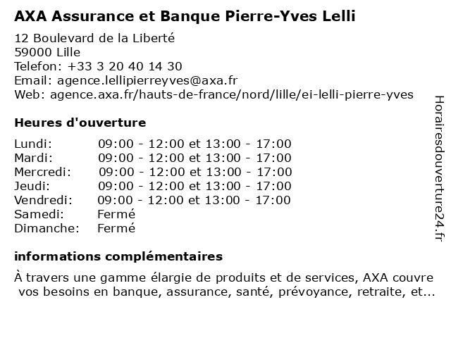AXA Assurance et Banque Pierre-Yves Lelli à Lille: adresse et heures d'ouverture