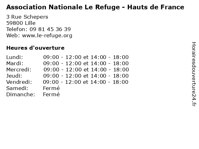 Association Nationale Le Refuge - Hauts de France à Lille: adresse et heures d'ouverture