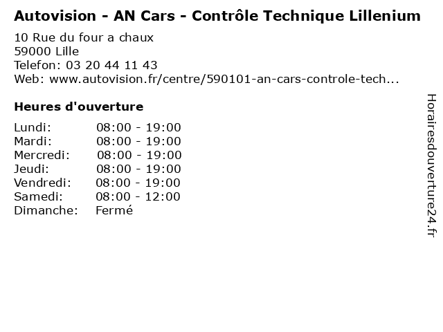 Autovision - AN Cars - Contrôle Technique Lillenium à Lille: adresse et heures d'ouverture
