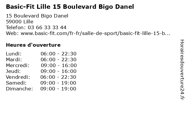 Basic-Fit Lille 15 Boulevard Bigo Danel à Lille: adresse et heures d'ouverture
