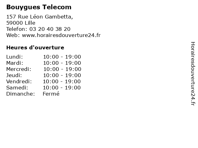 Bouygues Telecom à Lille: adresse et heures d'ouverture