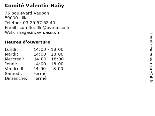 Comité Valentin Haüy à Lille: adresse et heures d'ouverture