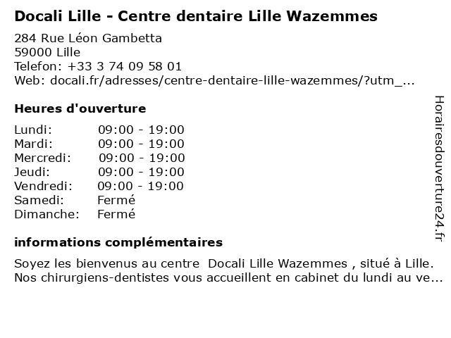 Docali Lille - Centre dentaire Lille Wazemmes à Lille: adresse et heures d'ouverture