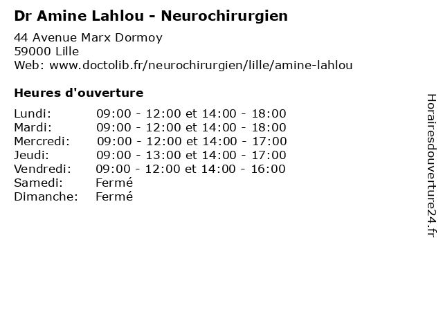 Dr Amine Lahlou - Neurochirurgien à Lille: adresse et heures d'ouverture