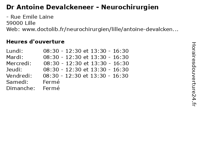Dr Antoine Devalckeneer - Neurochirurgien à Lille: adresse et heures d'ouverture