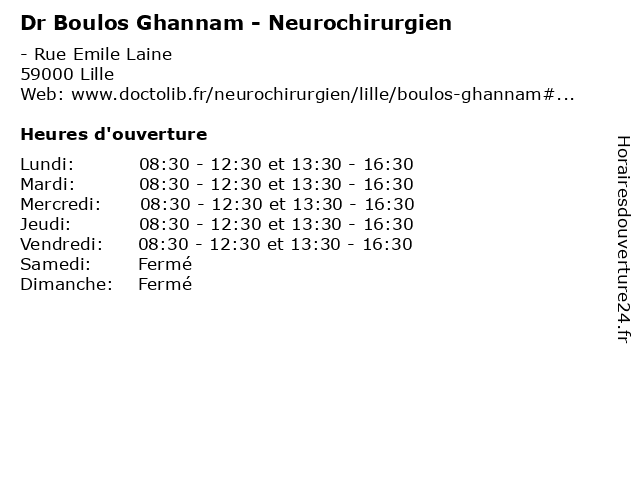 Dr Boulos Ghannam - Neurochirurgien à Lille: adresse et heures d'ouverture