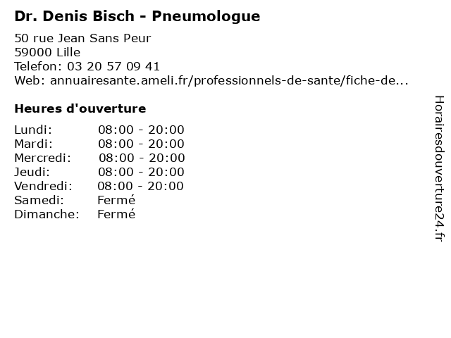 Dr. Denis Bisch - Pneumologue à Lille: adresse et heures d'ouverture