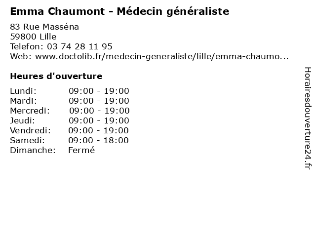Emma Chaumont - Médecin généraliste à Lille: adresse et heures d'ouverture